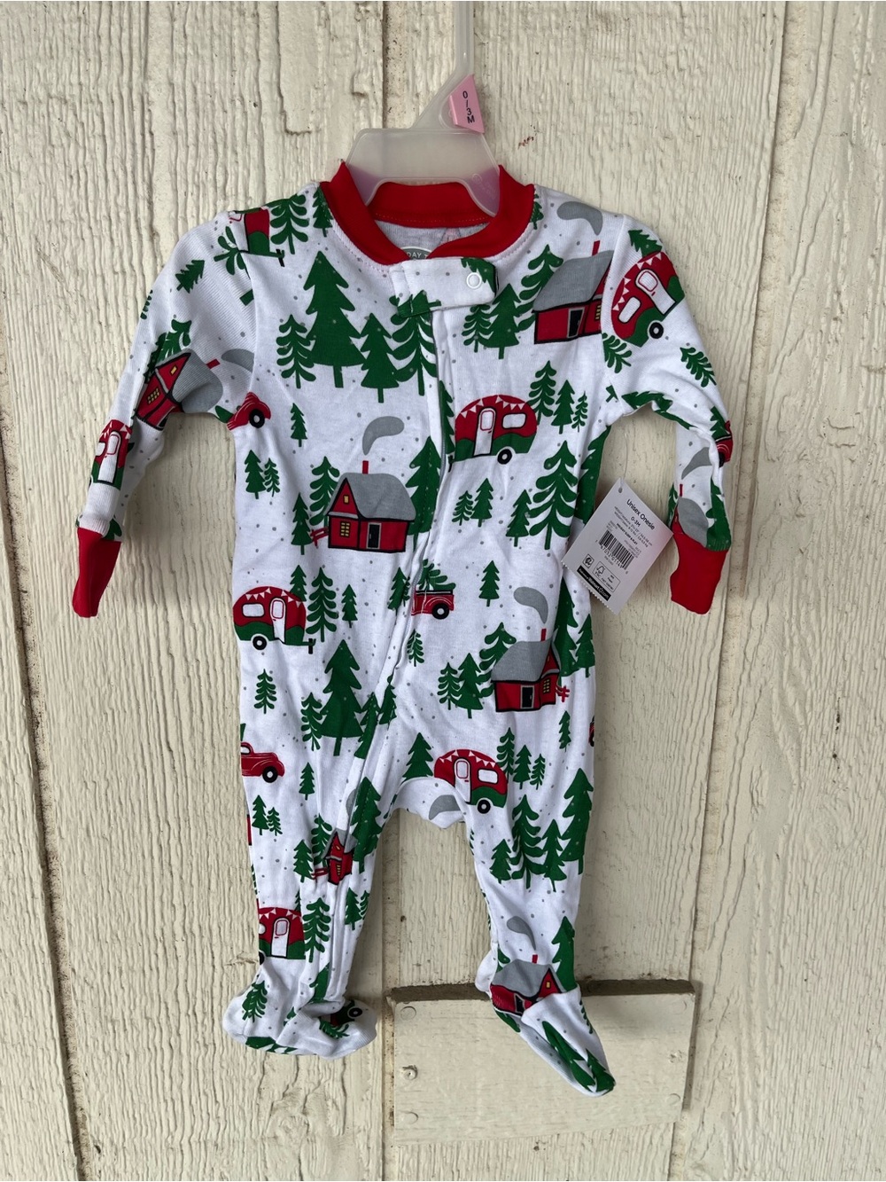 Baby Holiday Camper One-Piece Sleeper - Red & Green 0-3